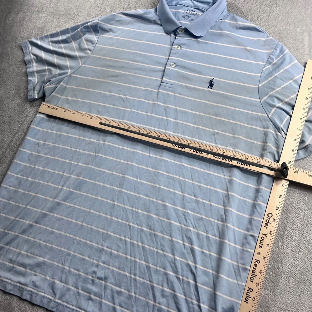 Polo Ralph Lauren Performance Polo Mens XL Light Blue White Striped Short Sleeve